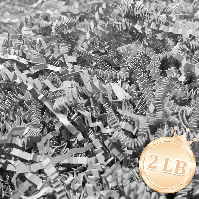 Zankubom 2 LB Light Gray Crinkle Cut Paper Shred Filler Great for Gift Wrapping, Light Gray Basket Fillers, Birthday, Gift Wrapping, Anniversary, Halloween Thanksgiving Christmas Party Decor Filling Supplies - Image 1